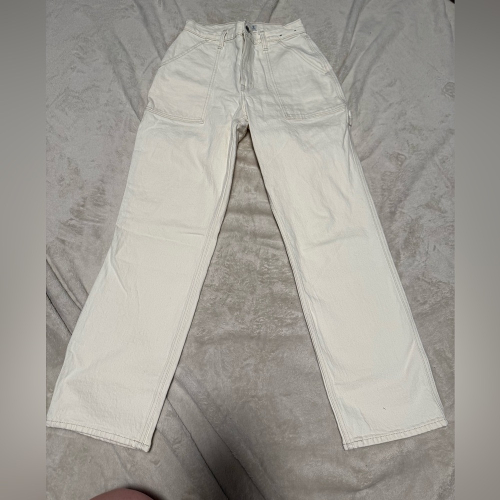 Abercrombie and Fitch Cream cargo straight leg jeans